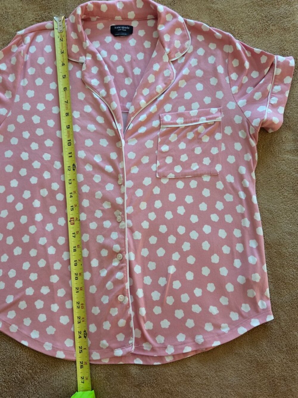 Kate Spade Pajama Set Size S Pink Clouds Short Sleeve Wide Capris ID SKYKH Cozy - Picture 9 of 14